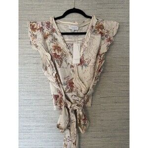 Calypso St Barth Bohemian Floral Romance  Wrap Blouse Flutter Cap Sleeve  XL NWT